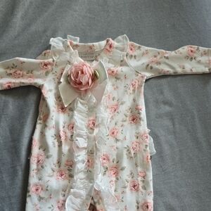 Koala Kids Pink and White Floral Footies One Piece